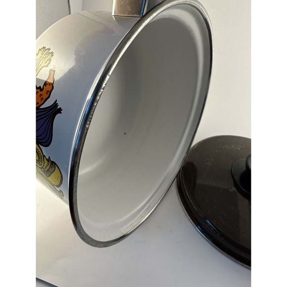 Finger Hut Vintage Enamel 8” Sauce Pan 2 Lid 1975 Vegetable Design - Picture 11 of 12